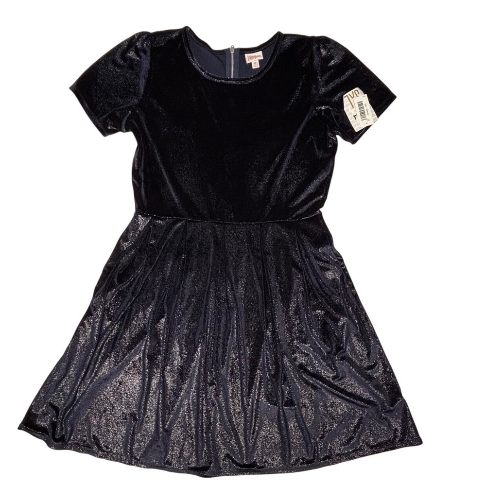 LuLaRoe Womens Dress Amelia Size 3XL Elegant Velvet Navy Blue Metallic NWT